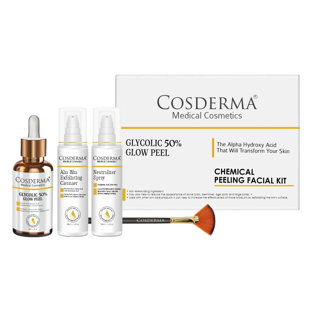 Cosderma Professional Facial Peeling Solution Kit | Includes AHA Cleanser, Ne...