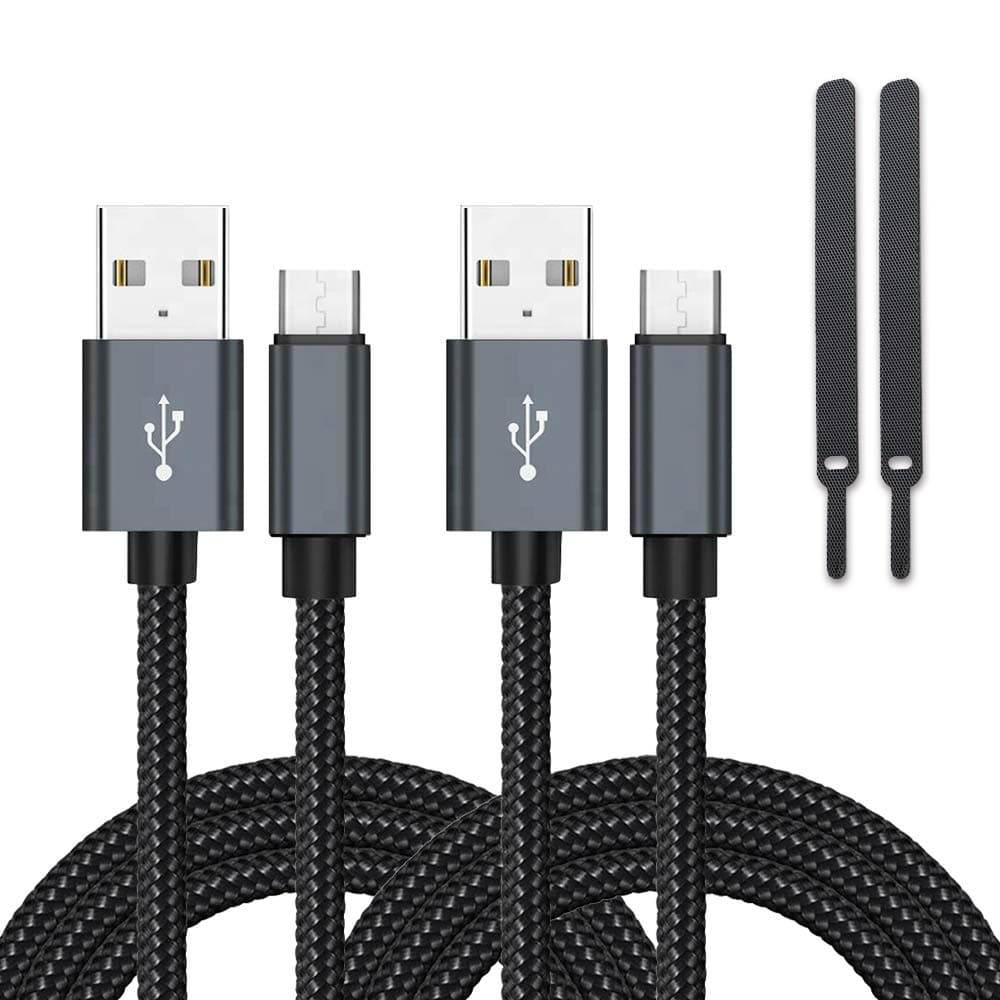 PS4 Controller Charger Charging Cable, 2 Pack 10Ft Braided Charging Cable Compatible with Xbox One Controller, Joyhill Micro USB Data Sync Cord for Cellphone (Balck)