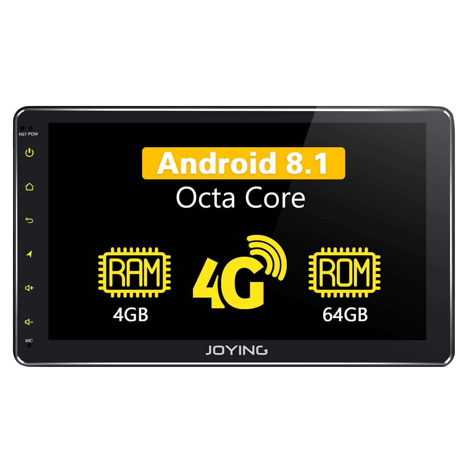10.1 Android Car Stereo - JOYING Android 8.1 4GB RAM 64GB Double Din ROM GPS Navigation LCD Touchscreen with 4G SIM Card Slot - Support Android Auto/DSP/SPDIF/Fast Boot/Split Screen