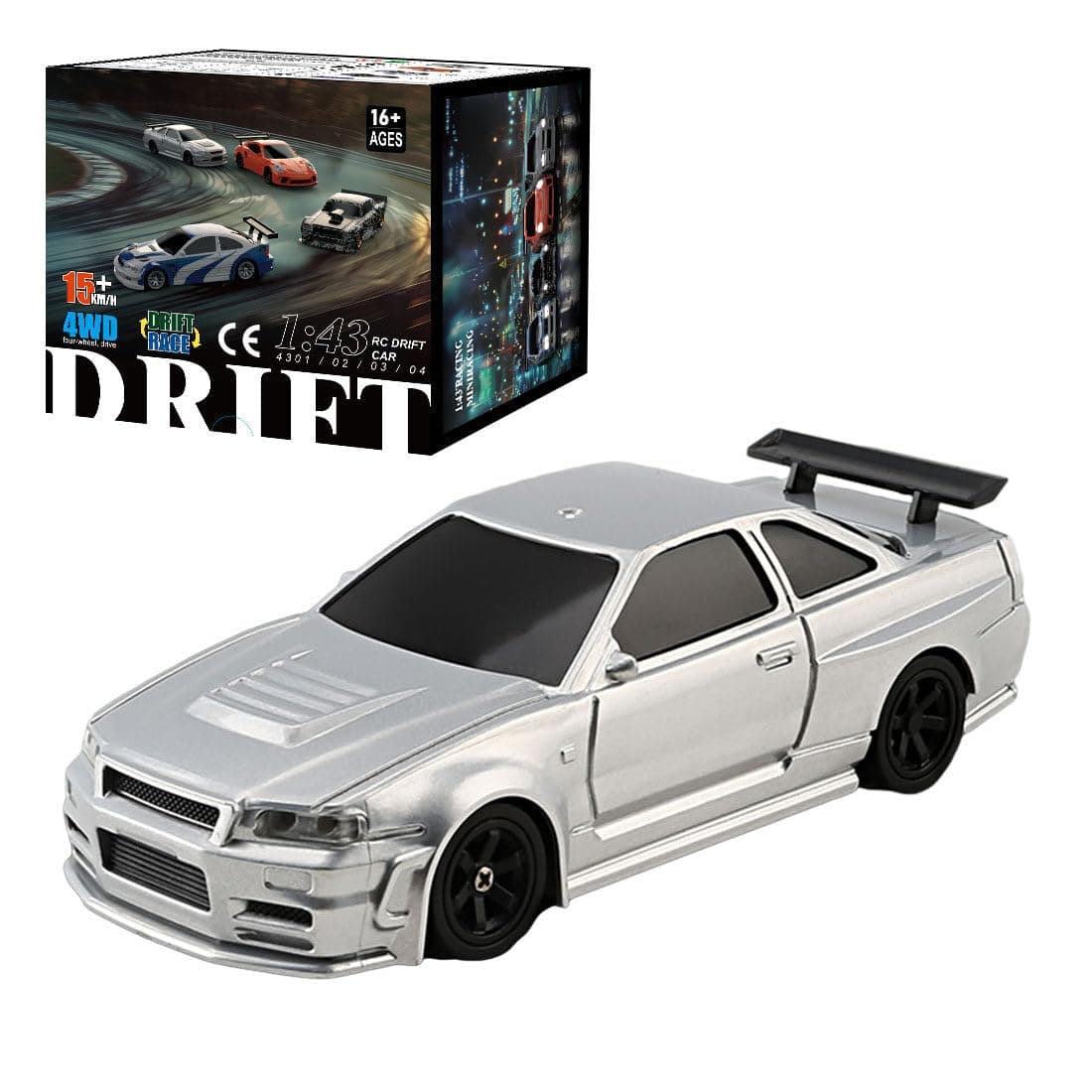 Aetheria Remote Control Drift Car for Adults 1:43 RC Electric Racing Car with Lights 4WD Racing Hobby Vehicle for Adults - RTR Version, Silver, K55W4P4C07L851O4173U