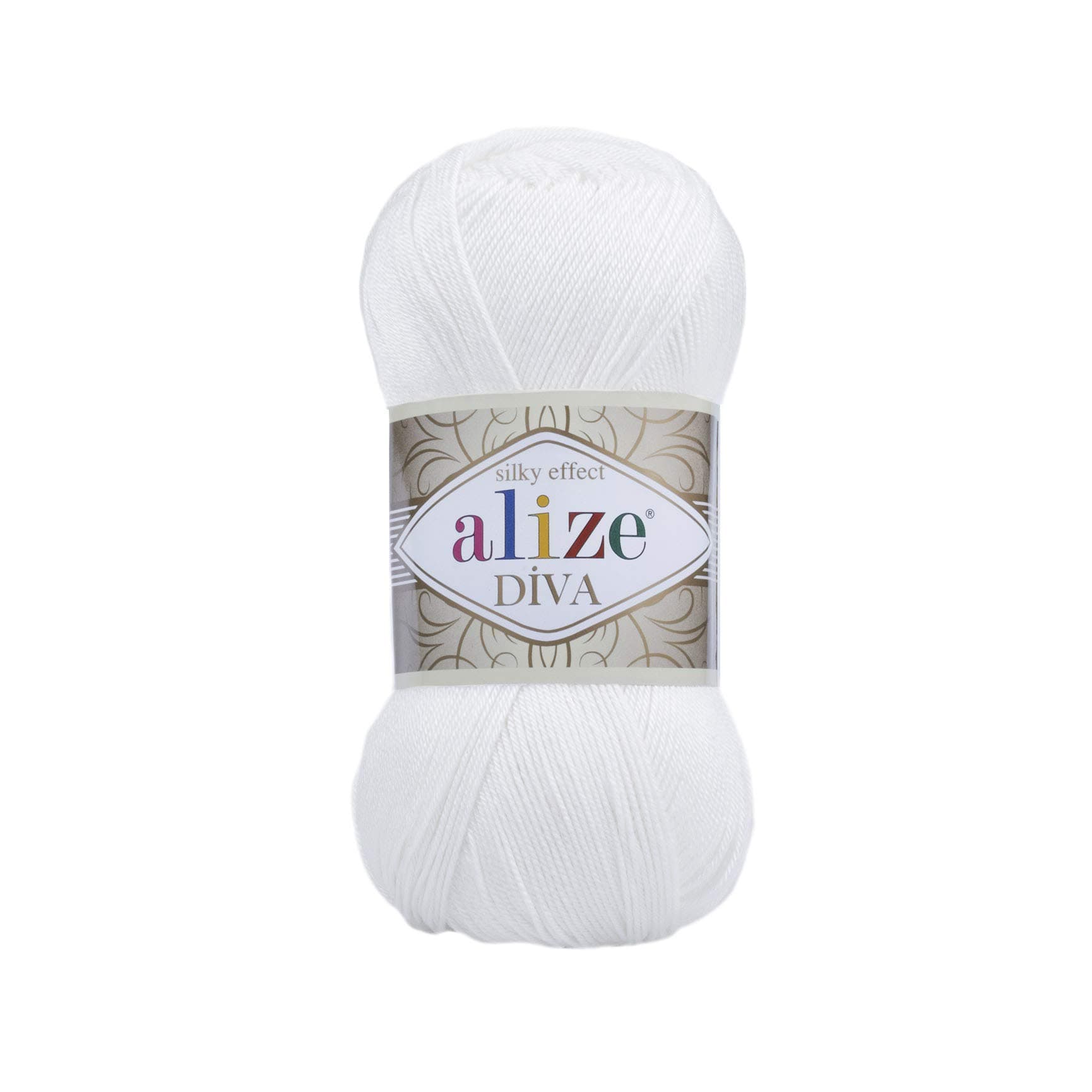 Alize Diva Silky Effect 100% Microfiber Acrylic Yarn Thread Crochet Art Lace Craft Lot of 2 skeins, Each Skein 100g 350m - 55 White