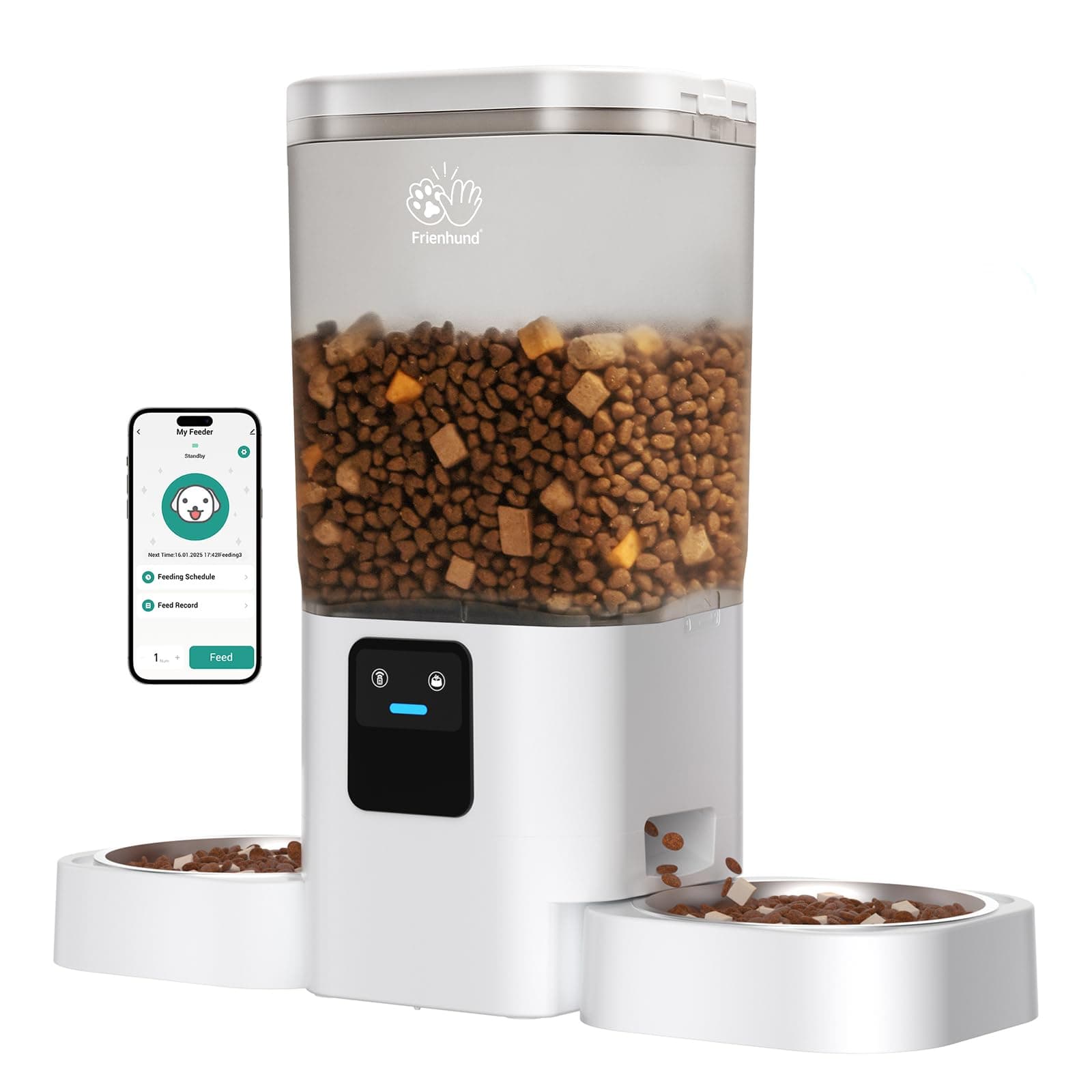 Frienhund Automatic Cat Feeders 2 Cat with Slow Feed: 7L Dual Automatic Dog Feeder with 5G WiFi, Double Auto cat Food Dispenser for Multiple Pets, Detachable for Easy Clean - 29 Cup (ACF190W-B)