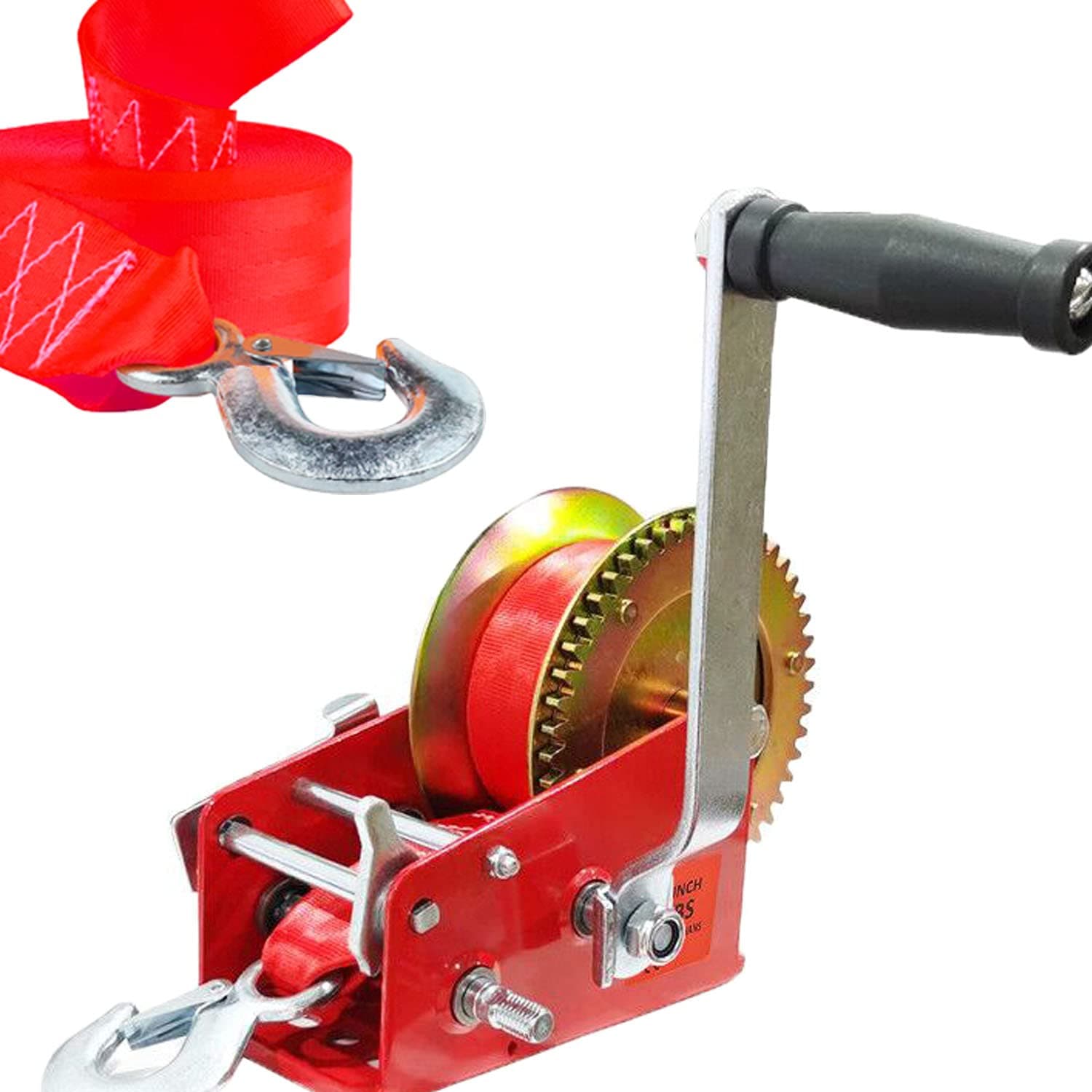 Hand Winch with Hook -3500lbs Gear Hand Crank Straps Winch Hand Crank Manual Boat ATV RV Trailer Heavy Duty Boat Trailer Truck Auto Nylon Strap - (33ft)