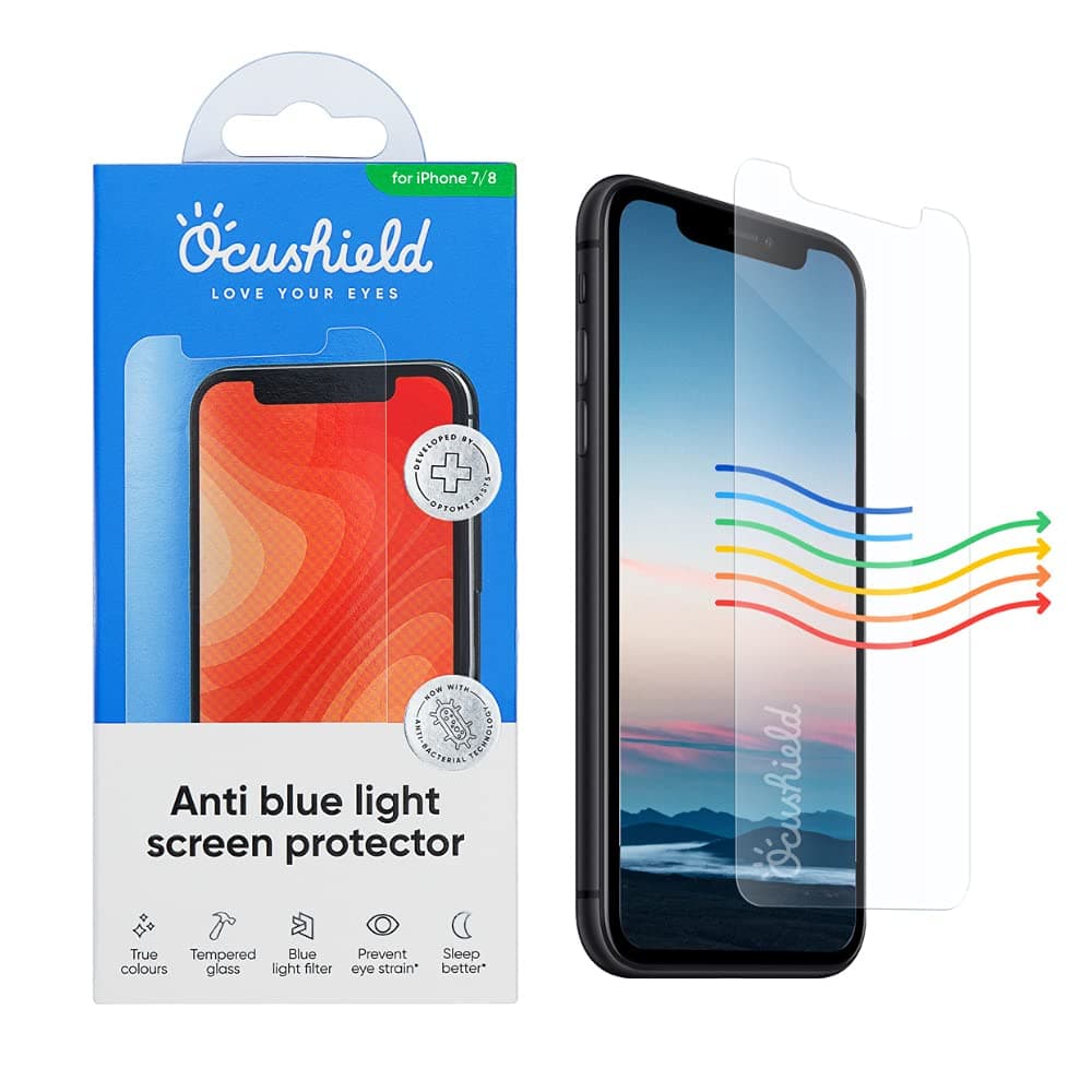 Ocushield Anti Blue Light Tempered Glass Screen Protector for iPhone 7 | iPhone 8 - Protect Your Eyes, Reduce Migraines & Improve Sleep