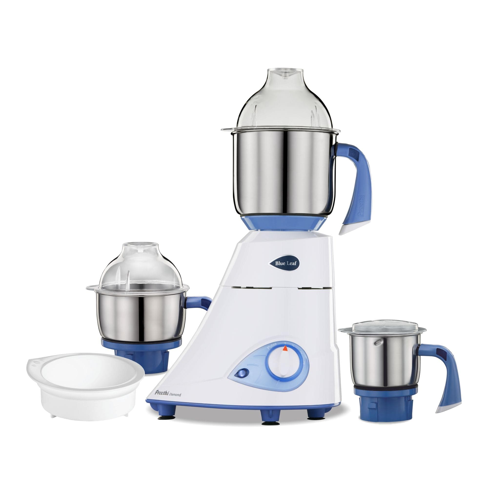 Preethi Blue Leaf Diamond MG-214 mixer grinder 750 watt (Blue/White) 3 jars & Flexi Lid, FBT motor with 2yr Guarantee & Lifelong Free Service