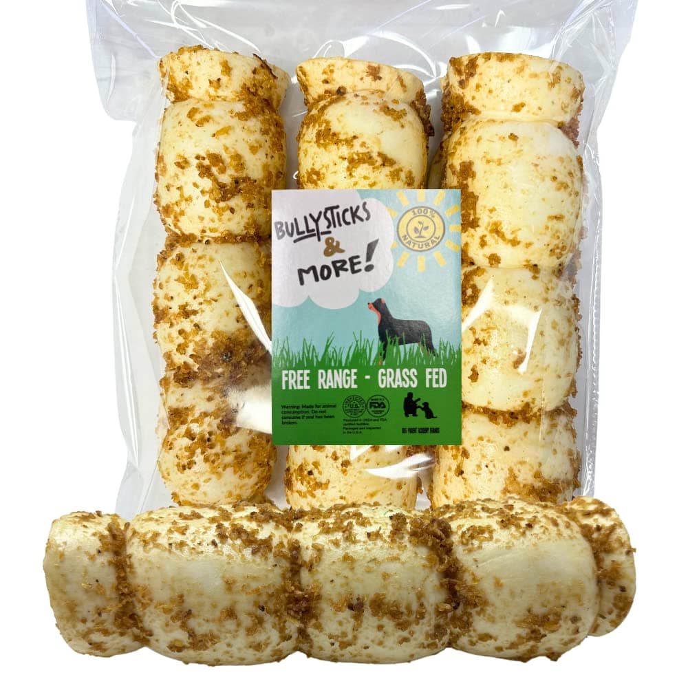 10-12" Beef Cheek Rolls for Dogs (Bully Bites Dusted - 3 Count) - Beef Cheek Bones for Dogs - Dog Parents Choice - Premium No Hide Rolls
