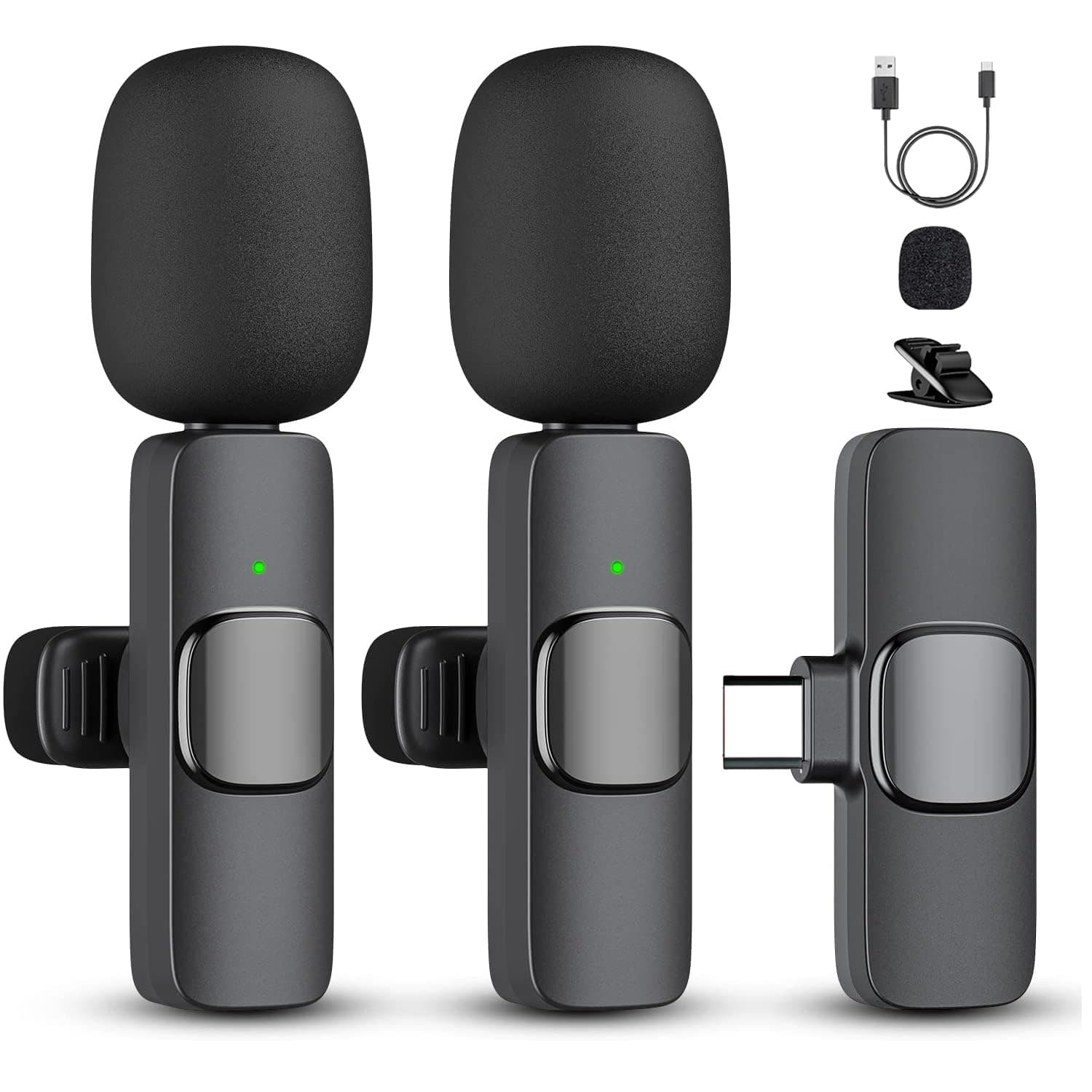 2 Pack Professional Wireless Lavalier Microphone for iPhone 17/16/15, Android Phone, Mini Lapel Mics Plug-Play Clip on Lapel Mic for YouTube, Recording, Vlog, Facebook Live TikTok