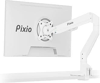 Pixio PS1S Wave White Single Monitor Arm Stand Desk Mount - Fits up to 32 inches Monitors and up to 19.8lbs. VESA Compatibility and Integrated Cable Management