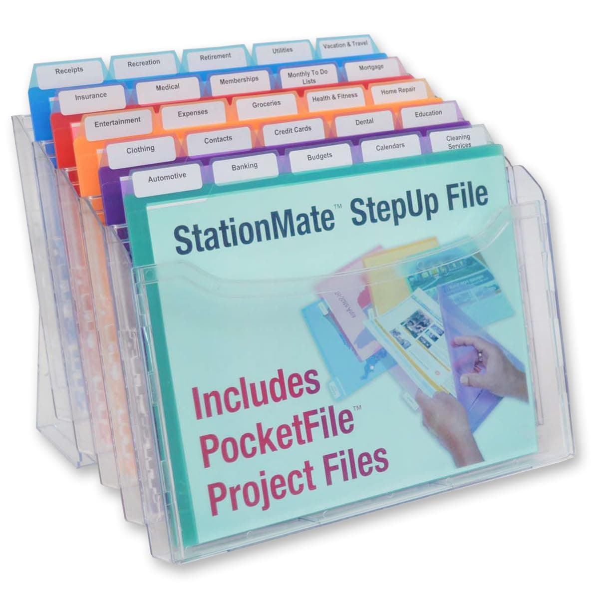 StationMate Desktop Organizer (Includes 25, 5th-Cut PocketFiles). Complete Project Manager and File Sorter for The Office or Home with an Incline Design Puts All Files in Clear View