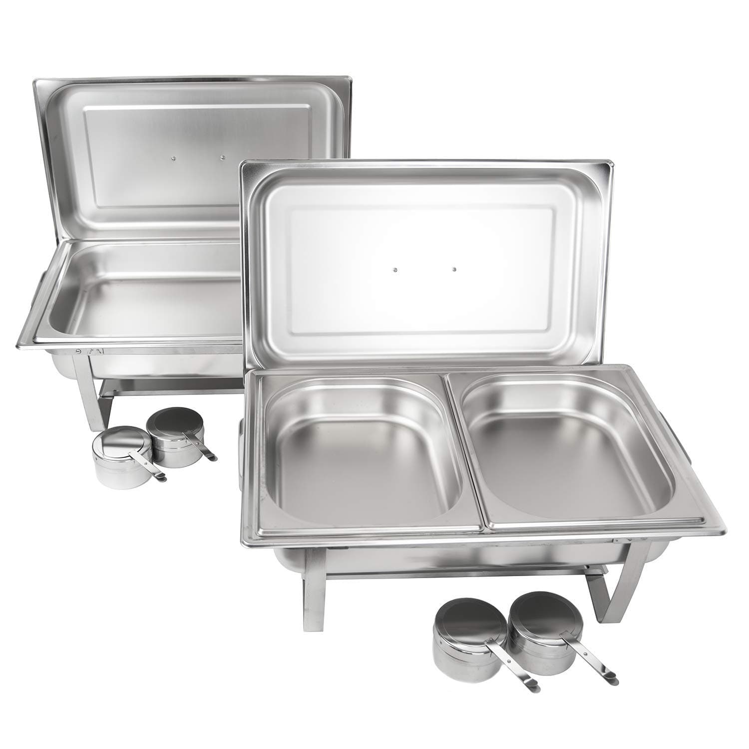 70010 8QT Chafing Dish Set with 2 Chafer, 2 Full Size, 2 Half Pans High Grade Stainless Steel Foldable Legs, 8 QT