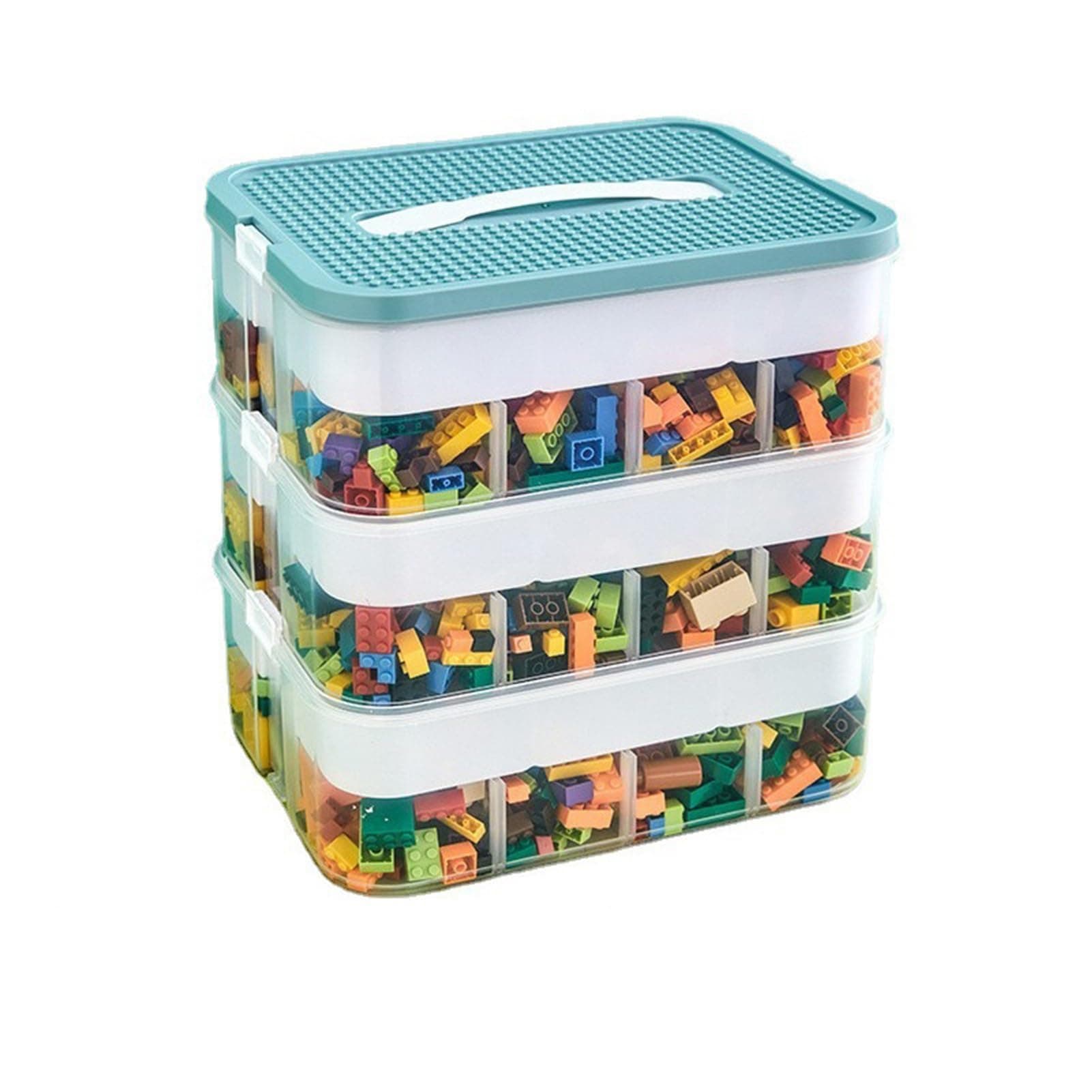 U-HOOME Toys Organizer Storage Case, Stackable Storage Container Compartments, Toys Storage Organizer with Lego Storage Box, Building Blocks Container Box with Lids Playroom Organization Bin(Green)