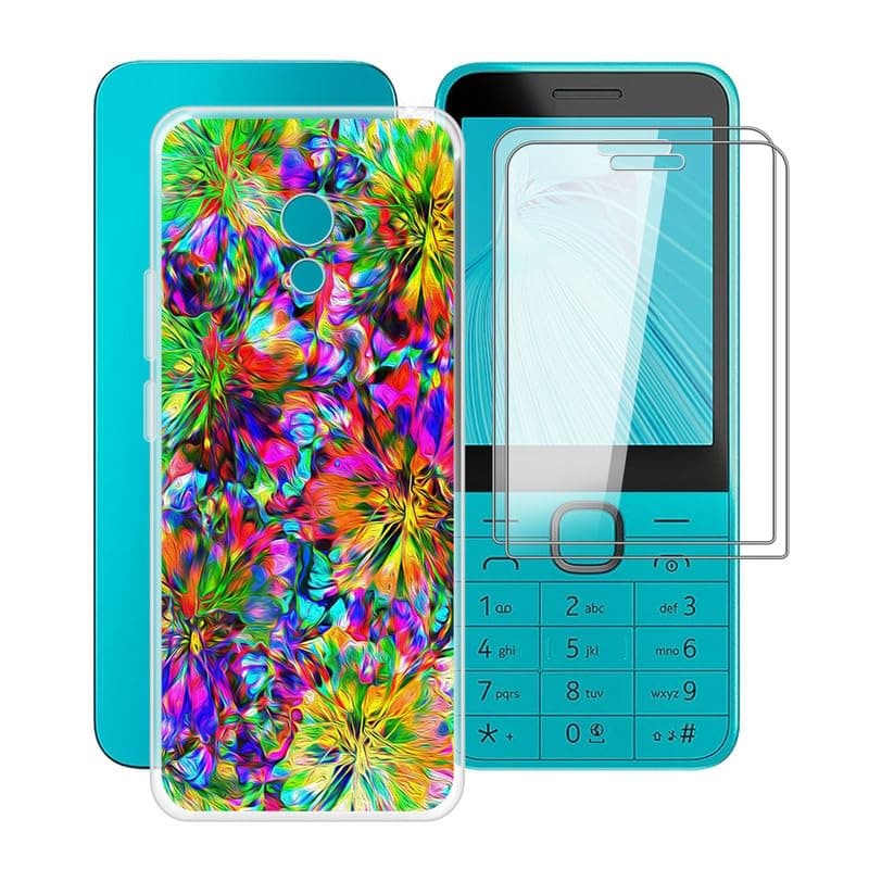 Phone Case for Nokia 235 4G 2024 (2.8") with 2 X Tempered Glass Film, Clear [Anti-Scratch X Shockproof] Soft TPU Bumper Protective Cover for Nokia 235 4G 2024 - Colorful