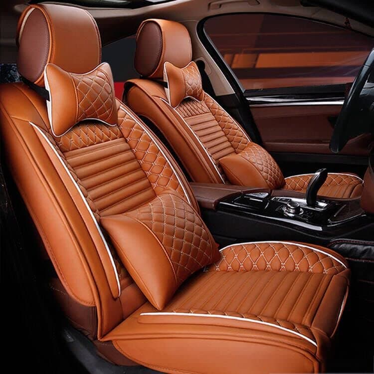 Custom Car Seat Covers Suitable for Range Rover Velar 2018-2021 5-Seat Full Set All Weather PU Leather Front Rear Seat Protector with Waterproof Airbag Deluxe Edition Orange
