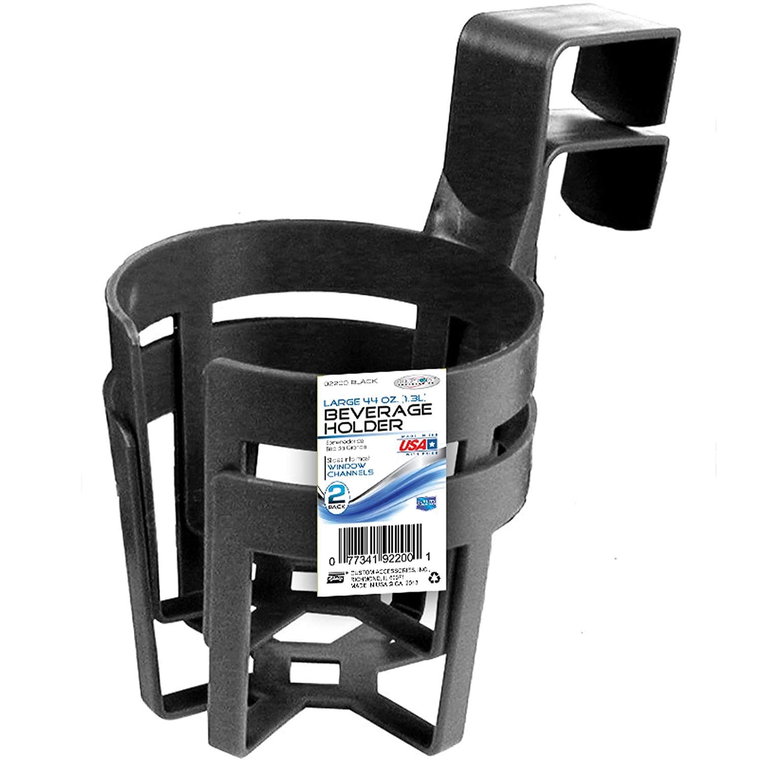 Custom Accessories Large Plastic Cup & Beverage Holder, Black, 44oz (3.5L), Pack of 2