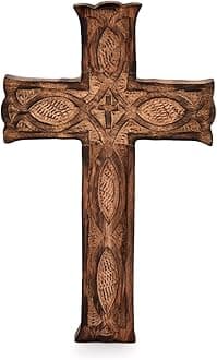 Indus Lifespace Wooden Wall Hanging Cross Handmade Antique Design - Rustic Look Decorative Religious Altar Spiritual Art Sculpture Home Living Room Decor Accessory for Loved One