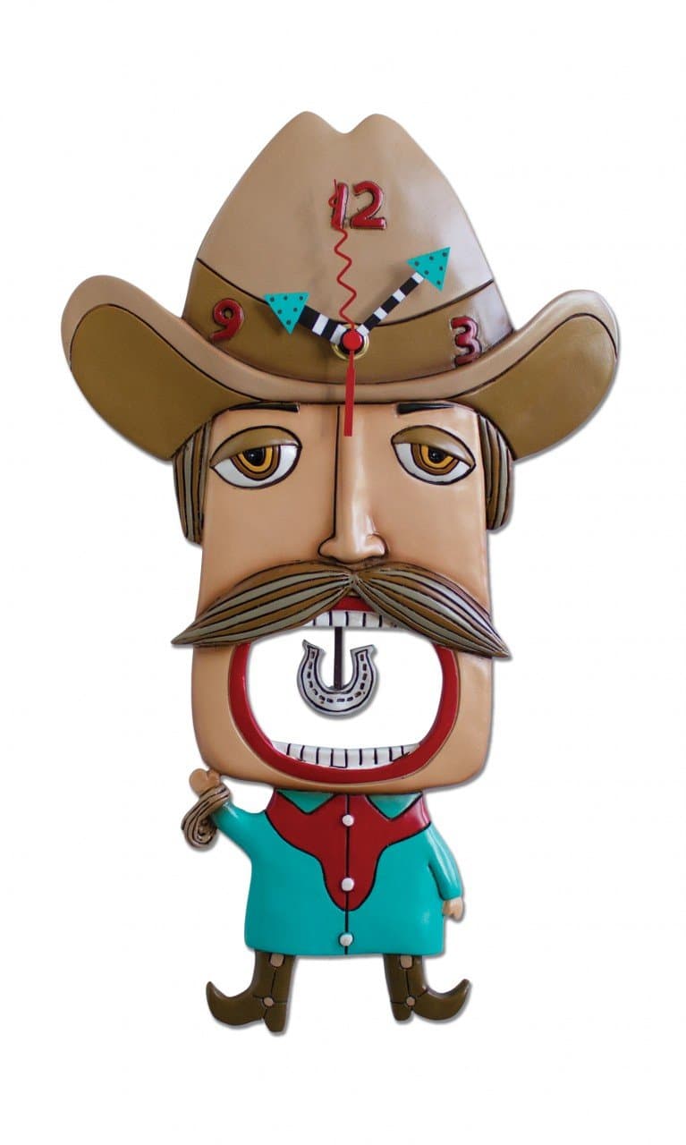 Allen Designs Mustache Amigo Cowboy Pendulum Clock