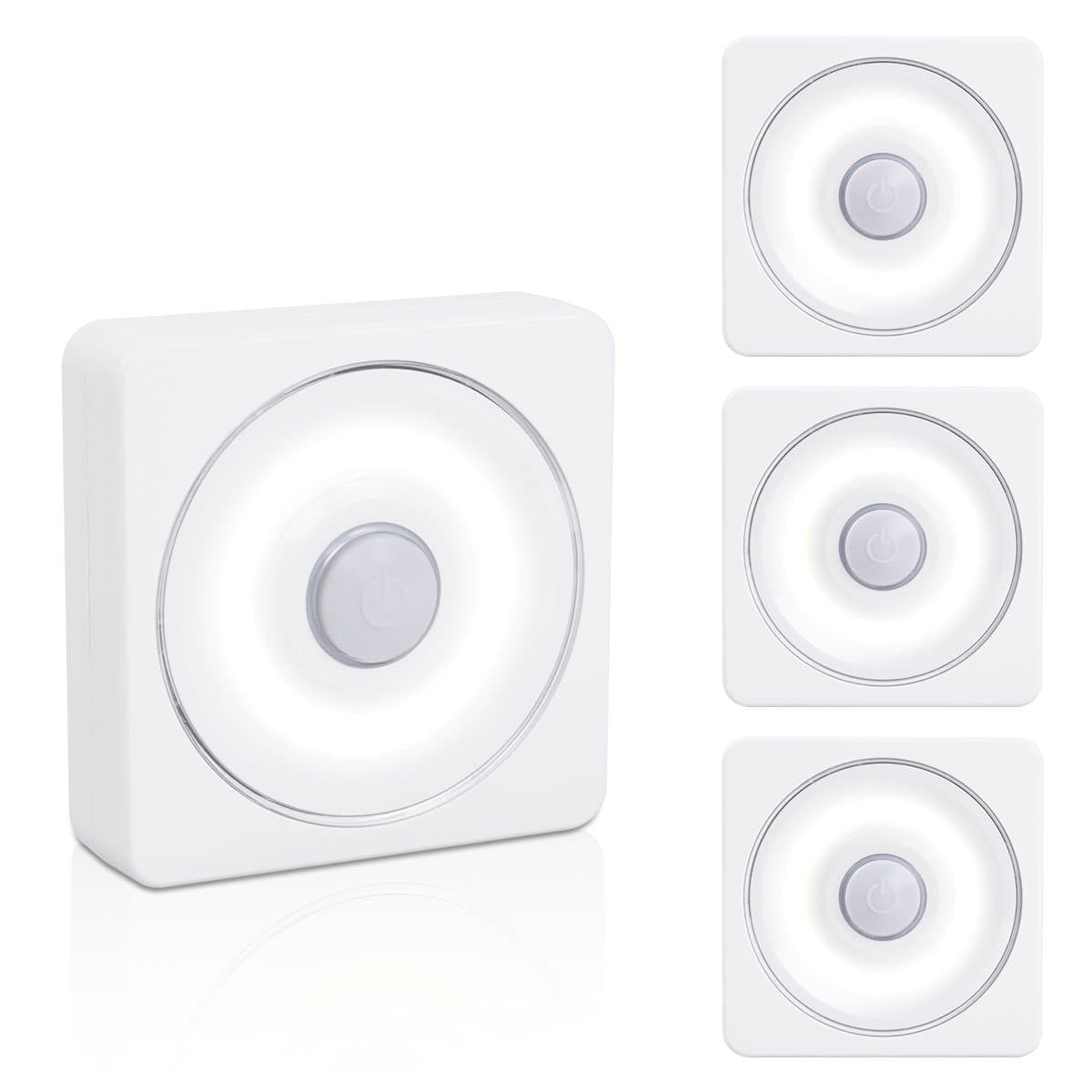 VIBELITE Tap Light, Closet Light, Touch Battery-Powered LED Night Light, Magnet Stick-on Anywhere Stair Light, Safe Lights for Hallway, Bedroom, Cabinets, etc. (White - Pack of 4)