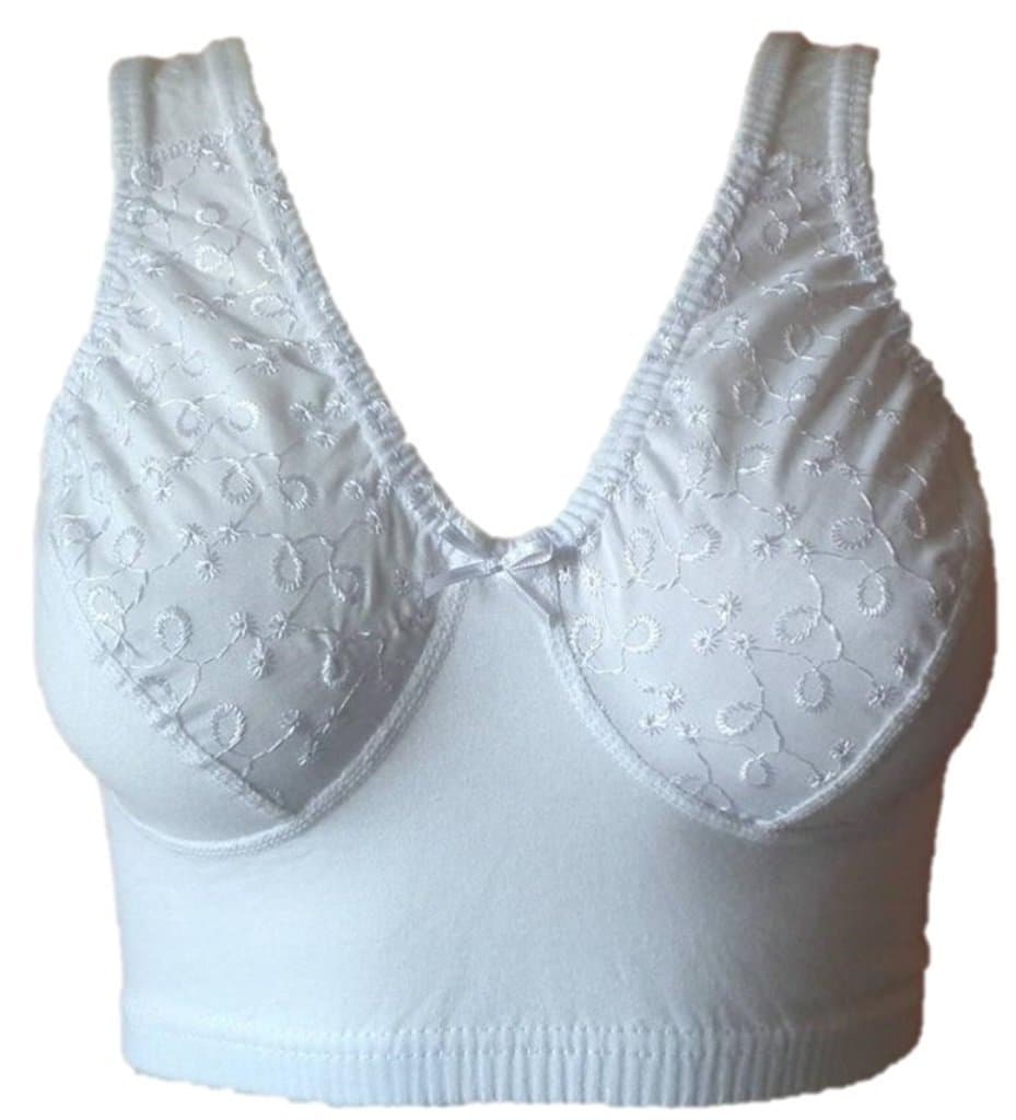 Superb Quality Wireless Overhead Pull On Cotton Ultra Comfort City Bra Vest Top / UK Sizes 34B up to 52DD / Black or White (52D, White)
