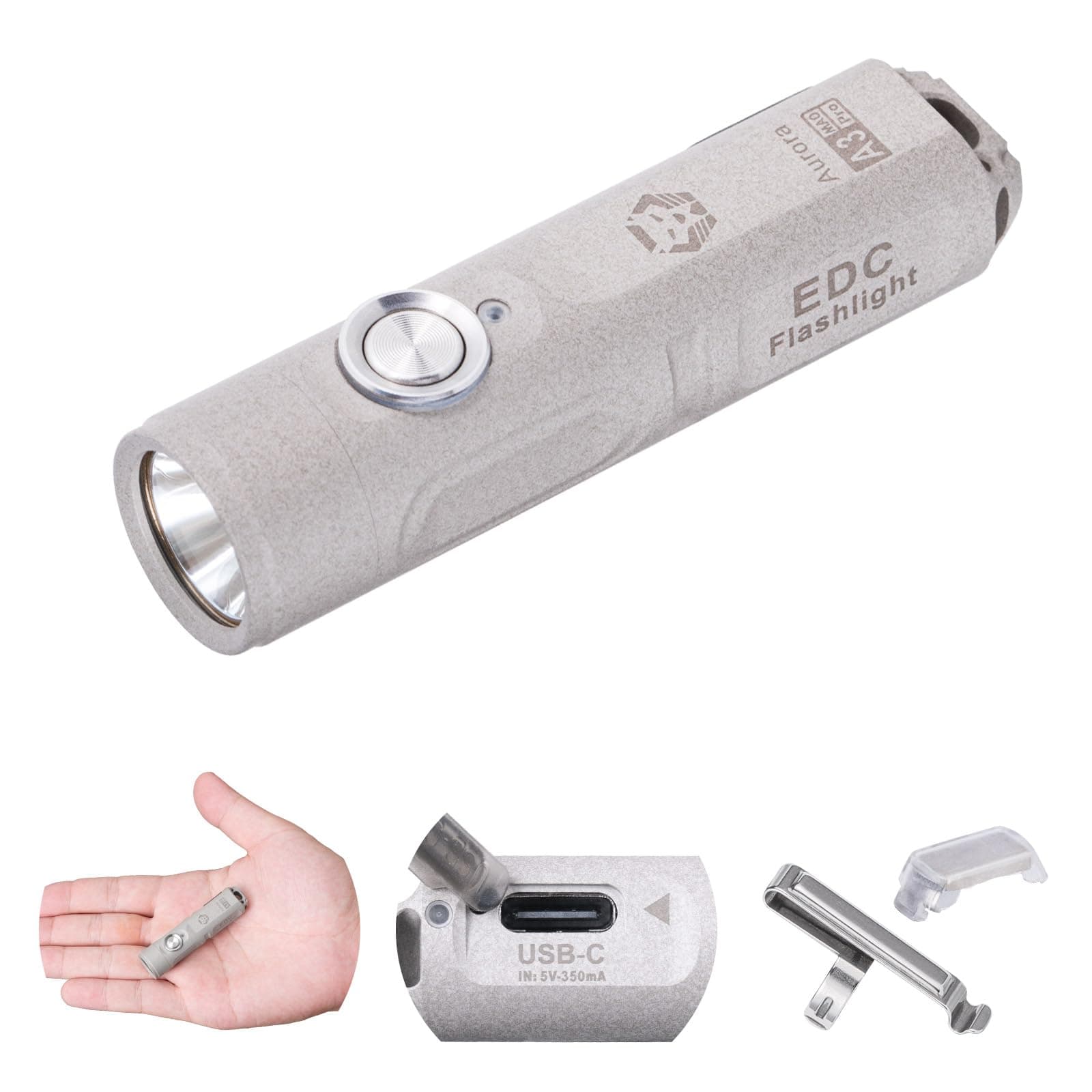 A3 Pro G4 USB-C Rechargeable 7000K EDC Flashlight, 650 High Lumen Ultra Bright with Cool White, Momentary On, Lock Mode, Gift for Pocket Outdoor(Marble Surface)