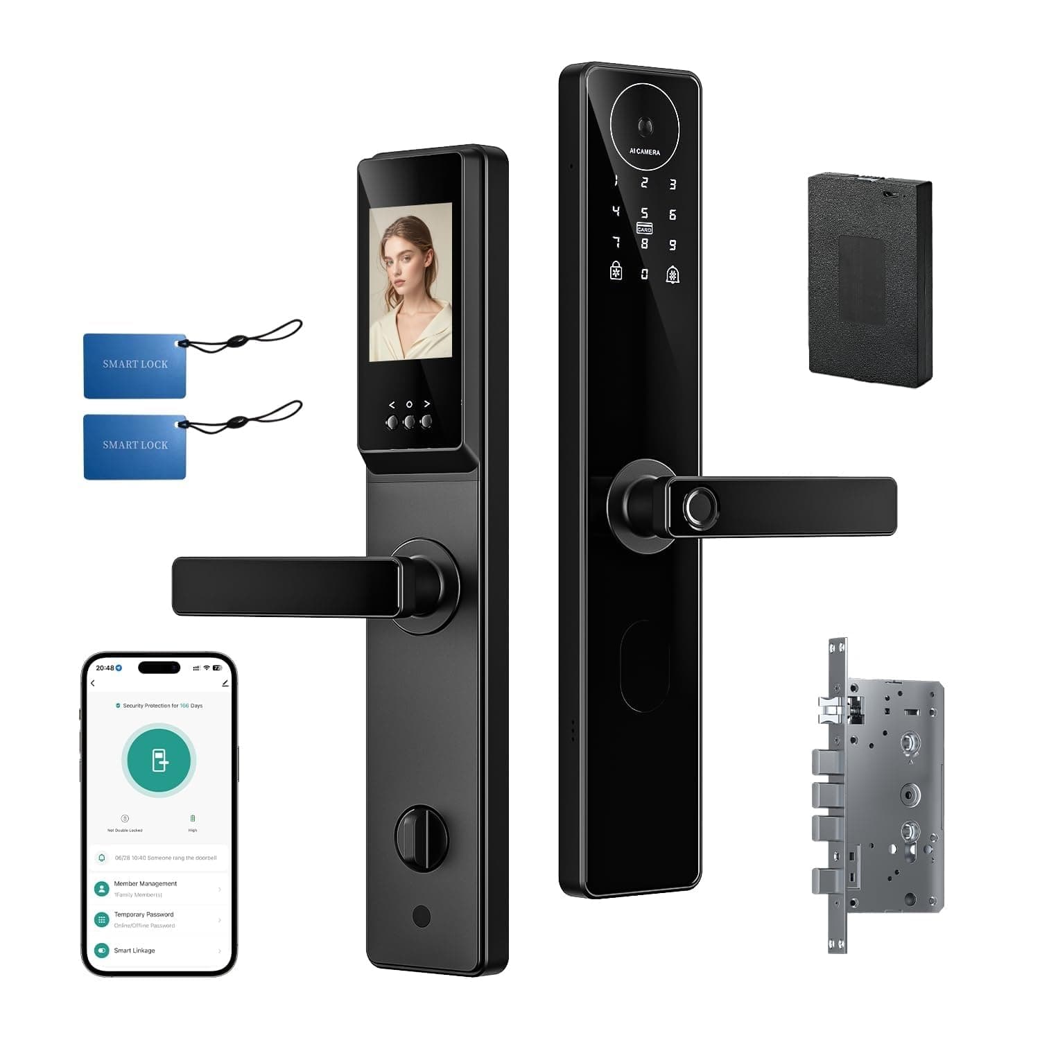 Smart Lock With Cat Eye, Camera Video Two-Way Audio Door Lock with Doorbell Fingerprint Door Lock with APP Control Digital Keypad Wi-Fi Smart Door Locks（K1proU, Black）