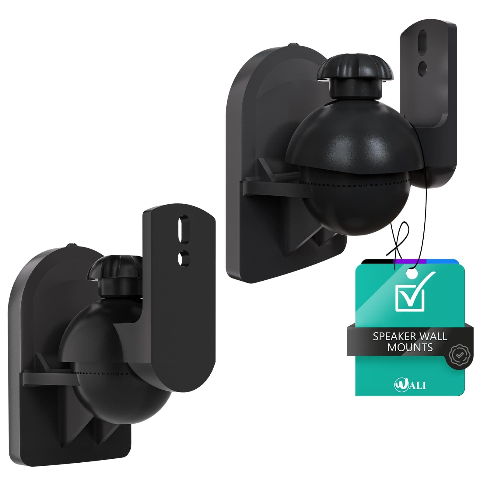 Speaker Wall Mount, Surround Sound Speaker Stand with Adjustable Swivel Tilt Angle, Small Bookshelf Speaker Mount for Living Room, Home Theater, Hold up to 7.7 Lbs, (SWM202), 2 Pack, Black