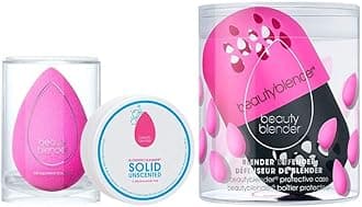 Original Beautyblender Makeup Sponge for Blending Foundations, Blender Defender Case & Solid Blendercleanser Unscented 1oz Set, Vegan and Cruelty Free