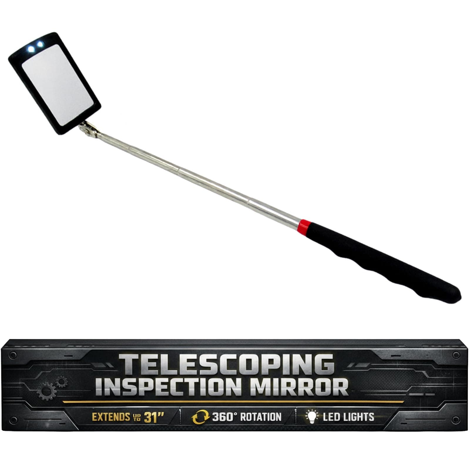 Inspection Mirror, Telescoping Mirror, Mechanic, Extendable, On A Stick, Retractable, Telescope, Telescopic, Welding, with Light, Automotive, Small, Machine Tool, Extended, Angled, Lighted