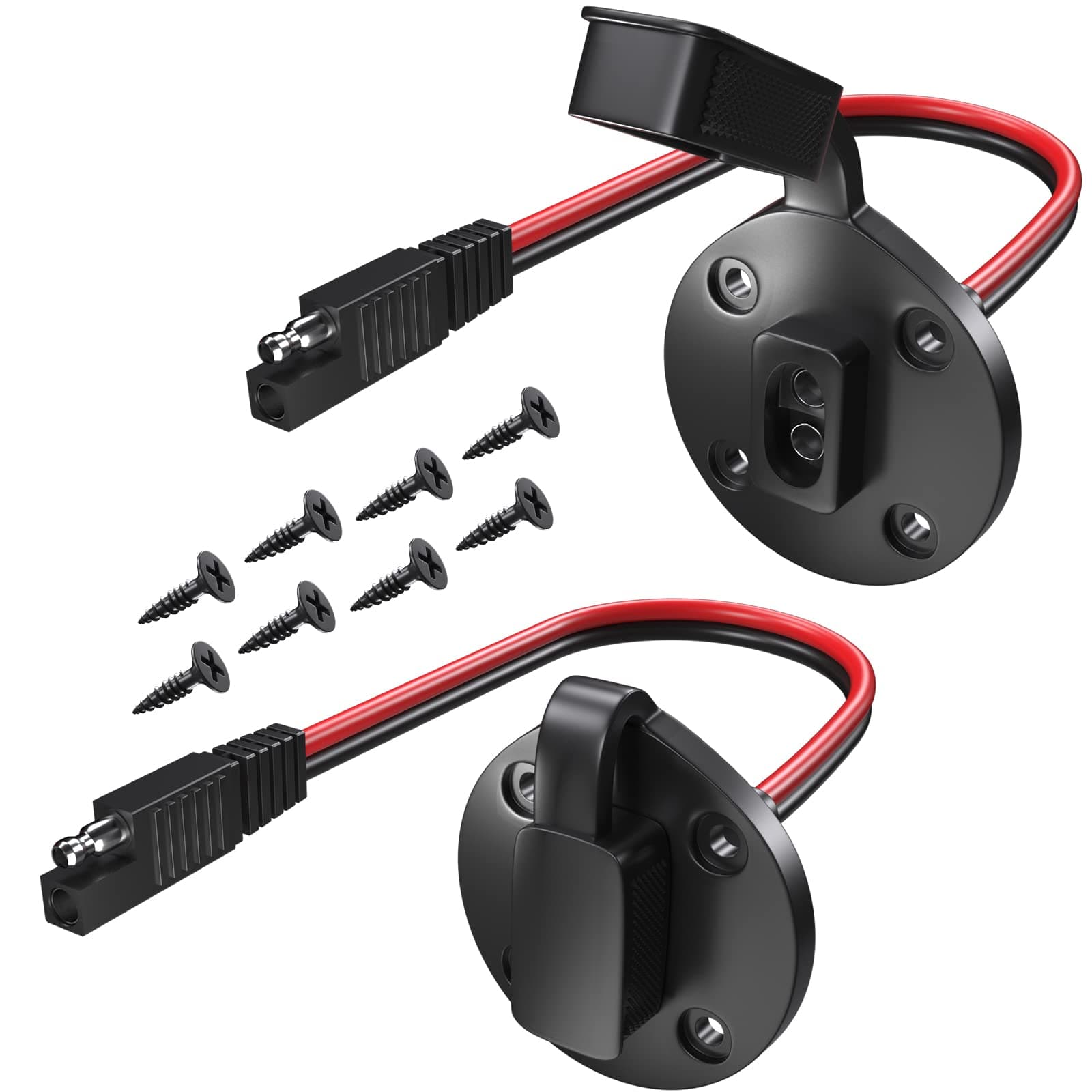 Goupchn SAE Power Socket Sidewall Port 2 Pack Weatherproof SAE Quick Connect Solar Panel Flush Mount Connector 2 Pin 12AWG with 8 Screws for Solar Generator Battery Charger