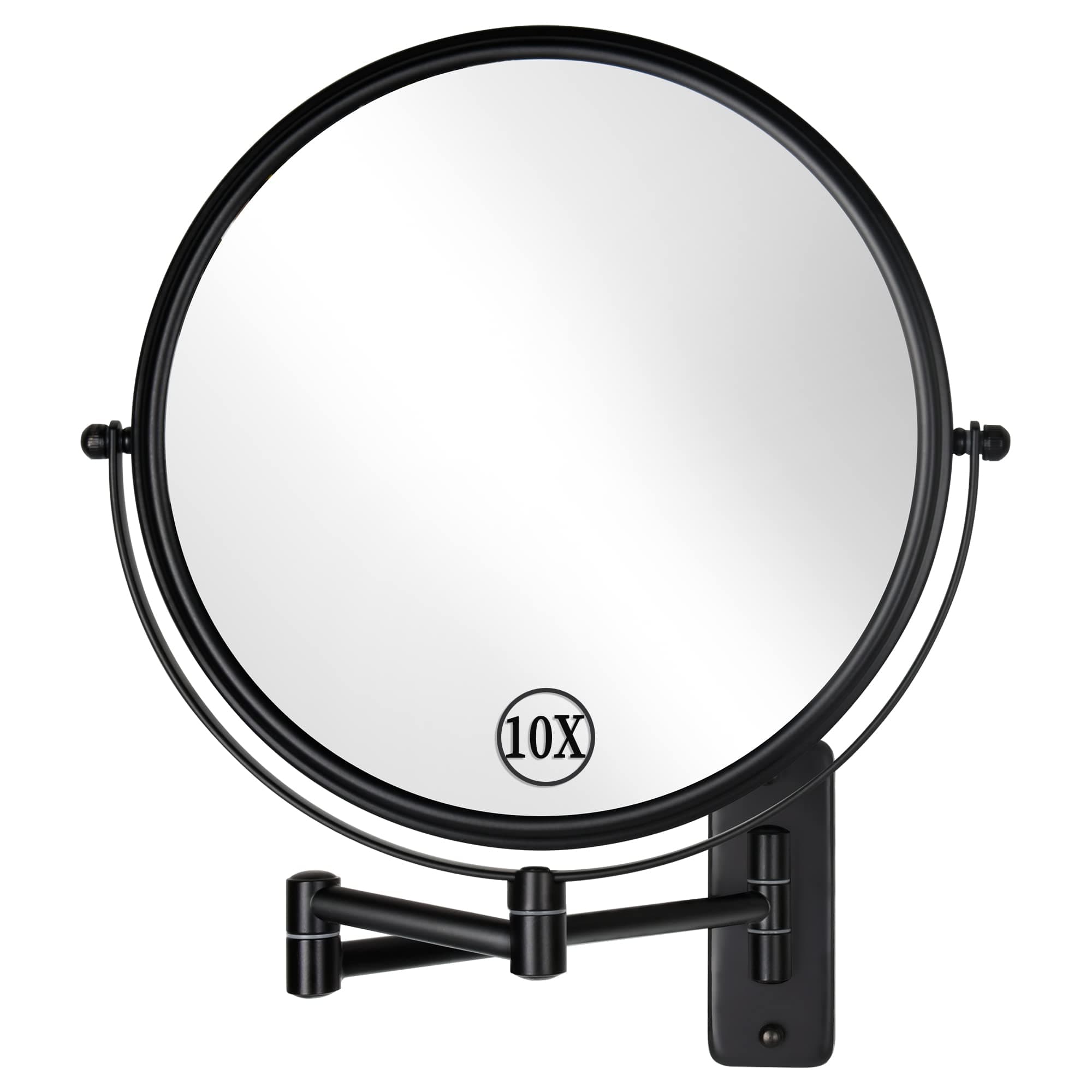 DECLUTTR 9 Inch Wall Mounted Makeup Mirror, 1X/10X Magnifying Mirror Double-Sided, Large Size 360° Swivel Makeup Mirror, Extendable Wall Magnifying Mirror for Bathroom, Black