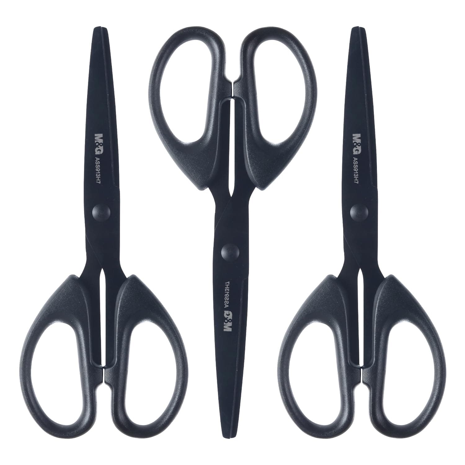 Bulk 3-Pack Multipurpose Craft Scissors, Sharp Blade Shears, Easy Grip Handles, 6.3' Stainless Steel Shaft Scissors for Office, Home, School, Classroom, Kid, Sewing, Fabric, Craft Supplies (Black)