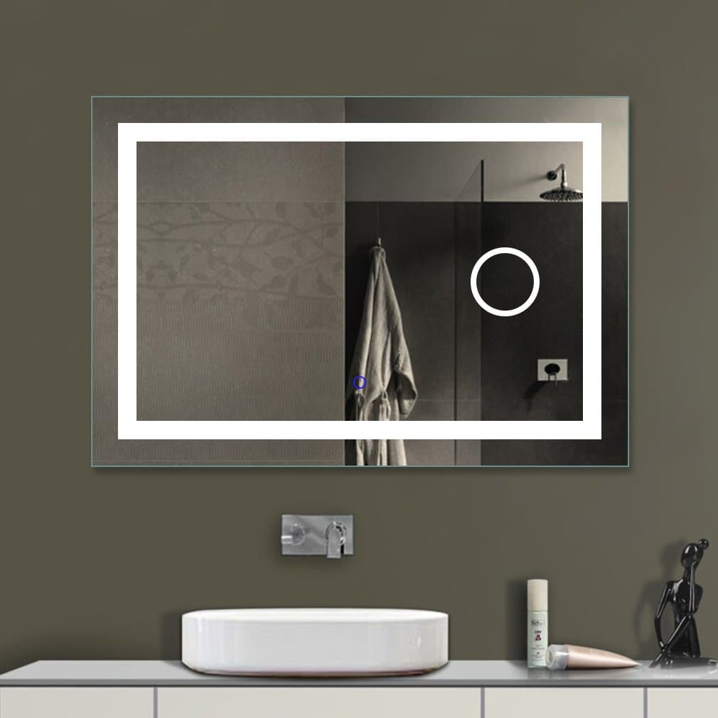 32x24 Inch Horizontal LED Wall Mounted Lighted Vanity Bathroom Silvered Mirror with Touch Button