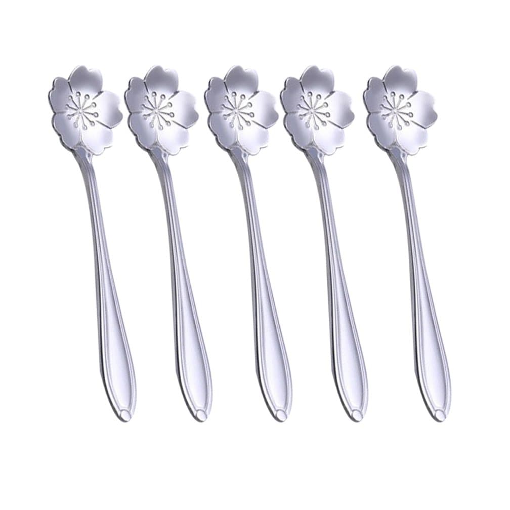 Verdental Coffee Scoops, Stainless Steel Tableware Creative Sakura Flower Pattern Coffee Spoons Stirring Spoon Sugar Spoon Teaspoon (Silver)