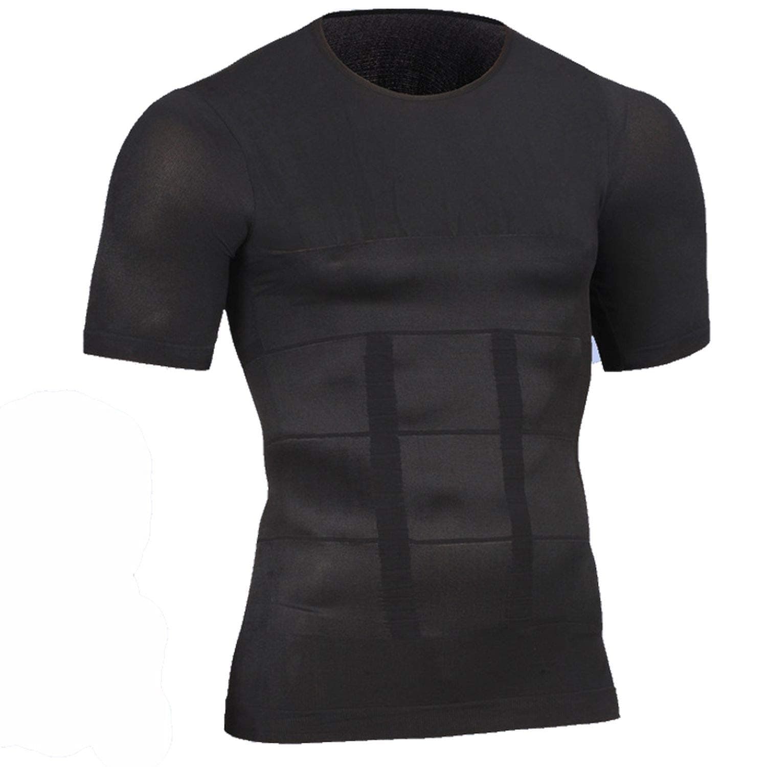 Men Slimming Shaper Compression Gynecomastia Tshirt Undershirts Posture Corrector,Sleeves Black,L
