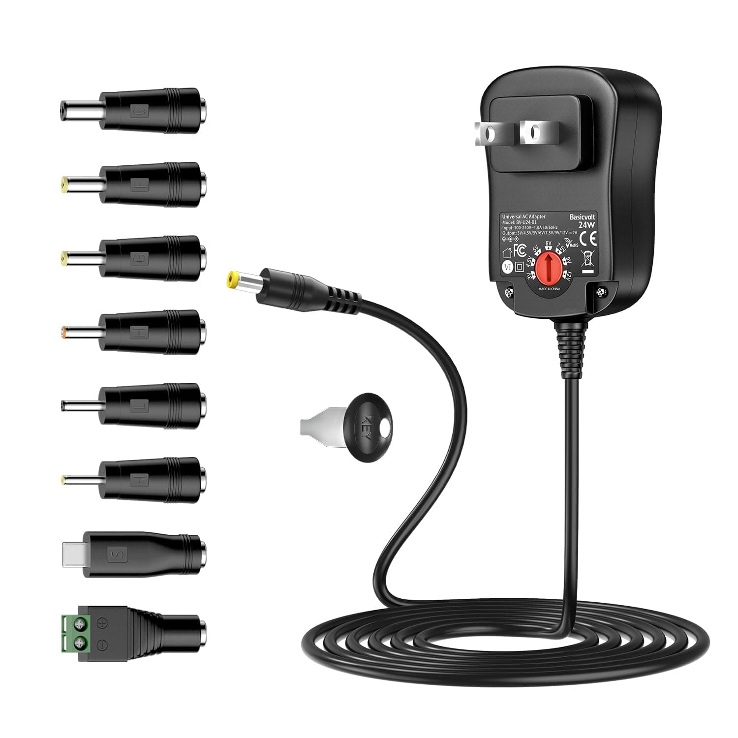 Universal AC/DC Adapter Multi-Voltage Switching Power Supply with 11 DC Tips for 3V 4.5V 5V 6V 7.5V 9V 12V Household Electronics - 2.0A 24Watt Max