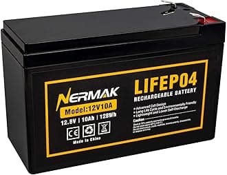 12V 10Ah Lithium LiFePO4 Deep Cycle Battery, 2000+ Cycles Rechargeable Battery for Solar/Wind Power, Lighting, Power Wheels, Ride-on Toy, Fish Finder and More, Built-in 10A BMS