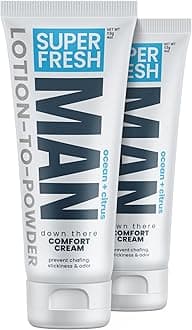 Super Fresh Ball Deodorant Powder Lotion Comfort Cream for Man Parts Groin Butt and Body Hygiene Controls Odor Stops Chafing and Itch Absorbs Sweat Aluminum Free Formula in 4 oz Twin Pack