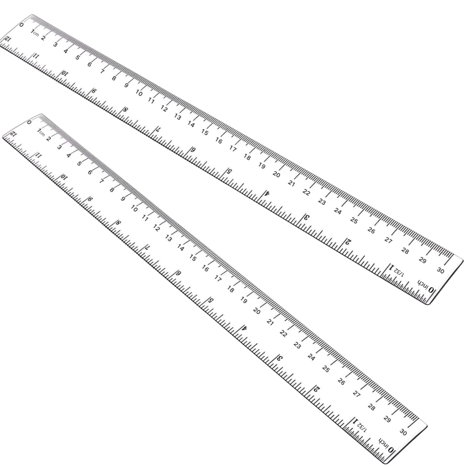 Plastic Ruler, 12 Inch Clear Plastic Ruler, Centimeter, Millimeter and Inches, Pack of 2