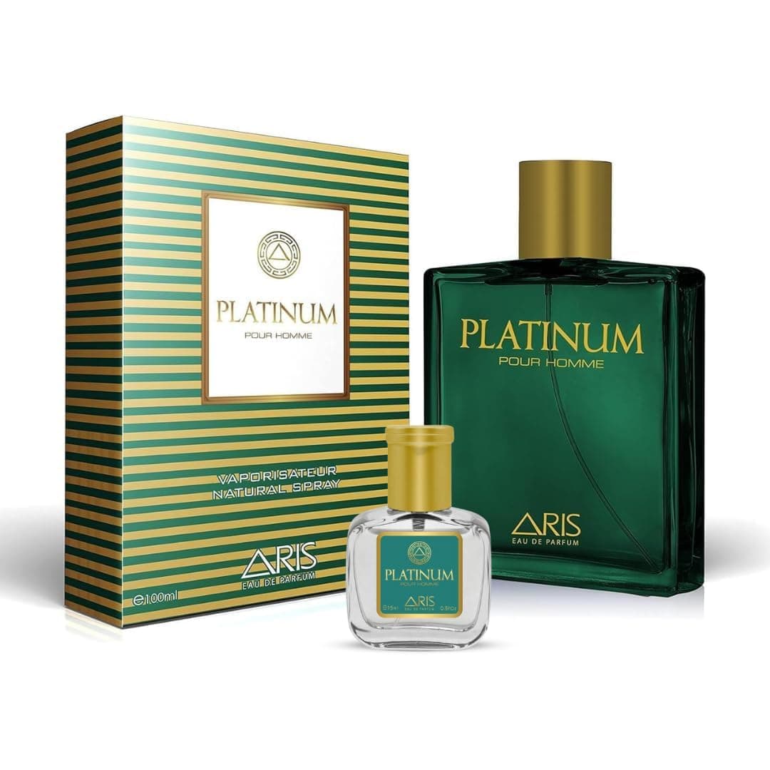 ARIS Platinum Eau de Parfum for Men – Long-Lasting Fresh Aquatic Cologne Spray – 100ml Men’s Perfume for Daily & Evening Wear – Comes with Extra 15ml Sample (Random Scent Included)