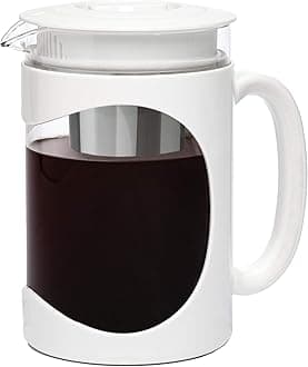 Burke Deluxe Cold Brew Iced Coffee Maker, Comfort Grip Handle, Durable Glass Carafe, Removable Mesh Filter, Perfect 6 Cup Size, Dishwasher Safe, 1.6 qt, White