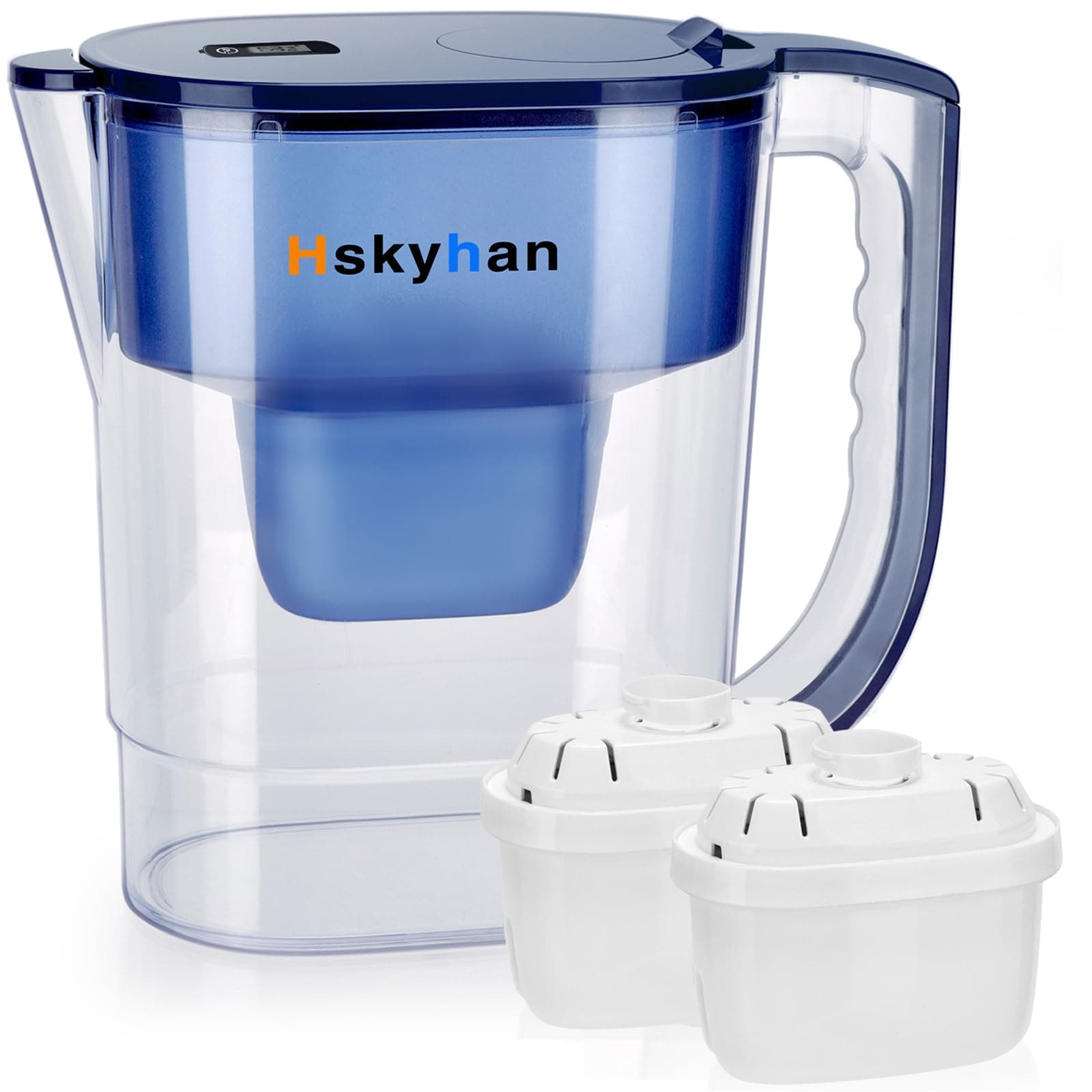 Hskyhan Alkaline Water Filter Pitcher - 3.8 Liters Improve PH, 2 Long Lasting Cartridge Included, BPA Free, 7 Stage Filtration System to Purify, Blue