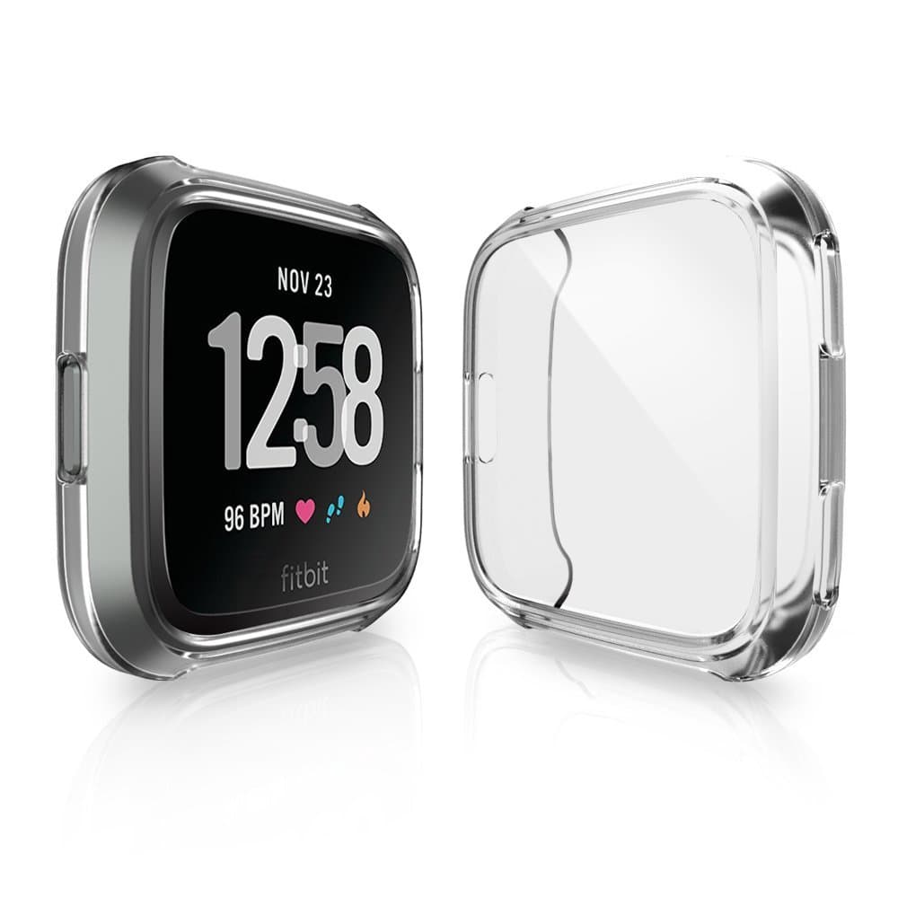 iHYQ Case for Fitbit Versa,Soft TPU Plated Screen Protector Cover Scratch-Proof All-Around Protective Bumper Shell for Fitbit Versa Smartwatch Accessories, Clear