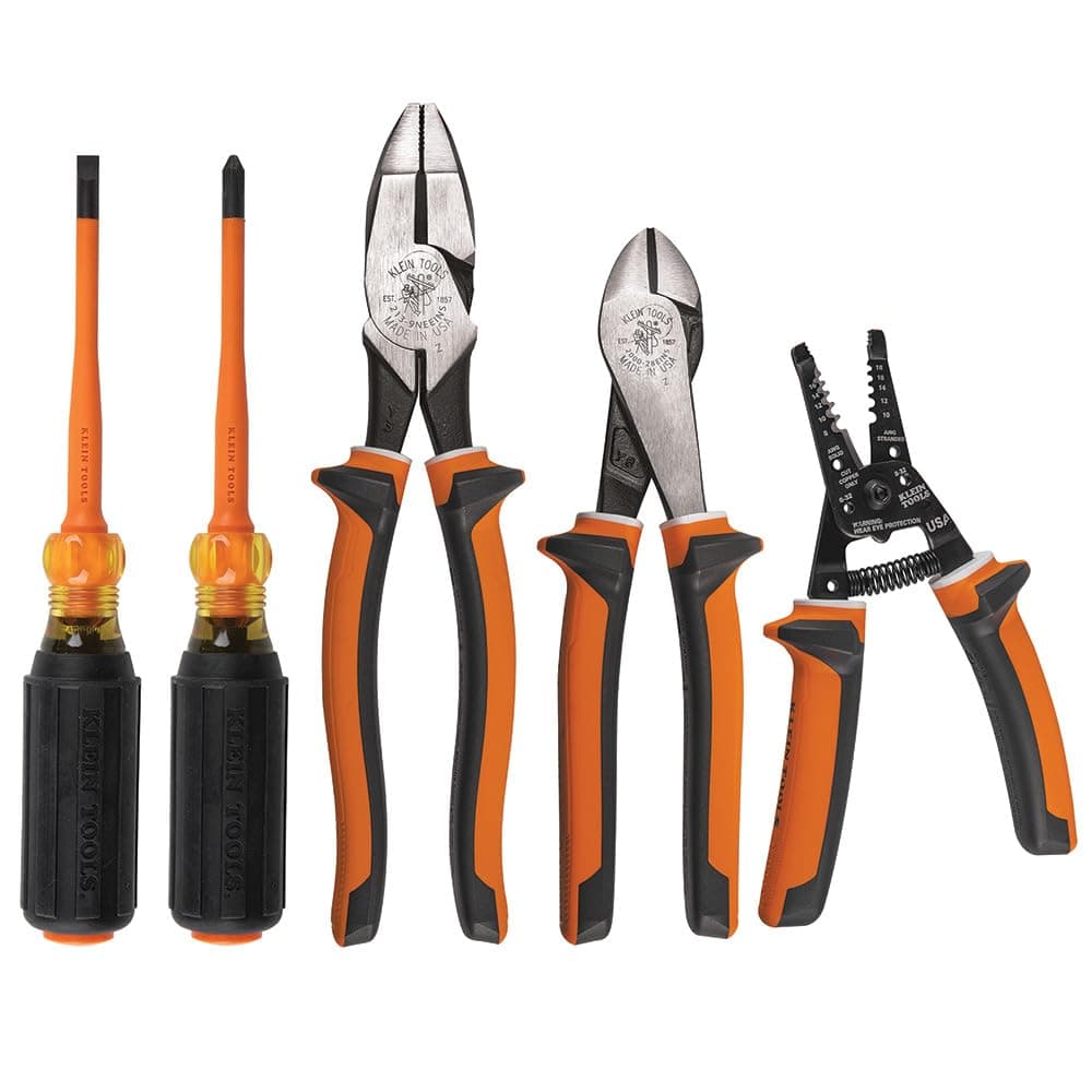 94130 1000V Insulated Screwdriver Tool Set, Made in USA, with #2 Phillips and 1/4-Inch Cabinet Slim Tips, 2 Insulated Pliers and Wire Stripper