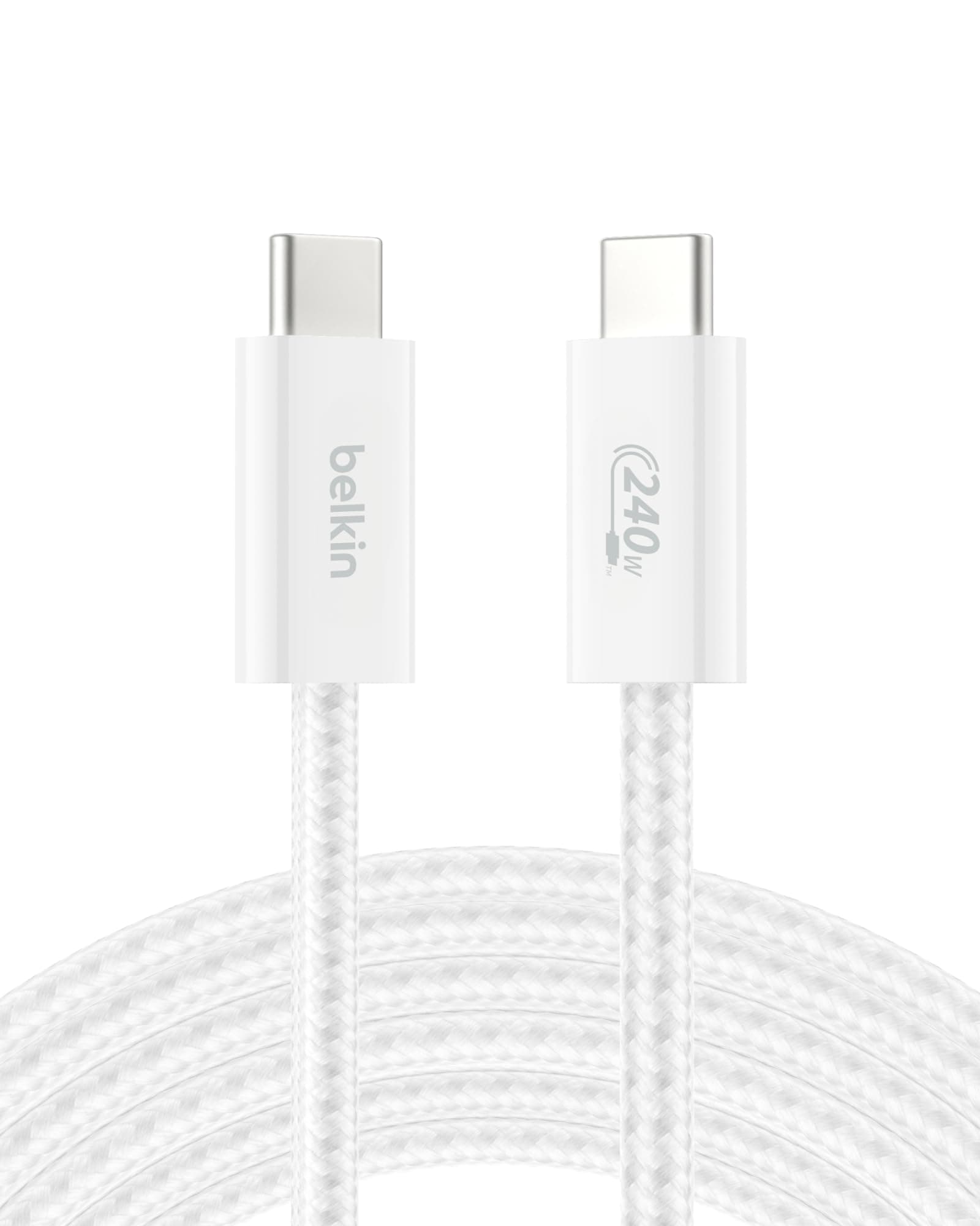 USB C to USB C Cable, 9.9ft, 240W - Type C Charger, iPhone Charger Cord, Soft, Braided, Flexible for iPhone 17, Galaxy S25, Pixel 10, MacBook, Chromebook, iPad Pro, Switch Steam Deck – White