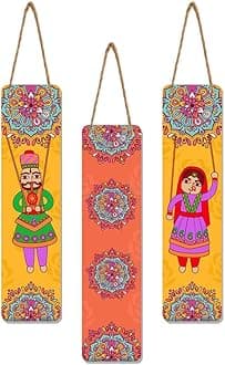 Artvibes Dancing Puppets Wooden Art Decoration Item for Living Room | Living Room | Office | Cafe | Painting Wall Decor | Wall Illustrations | Handcrafted Art | Gift Items (WH_8103N), Set of 3