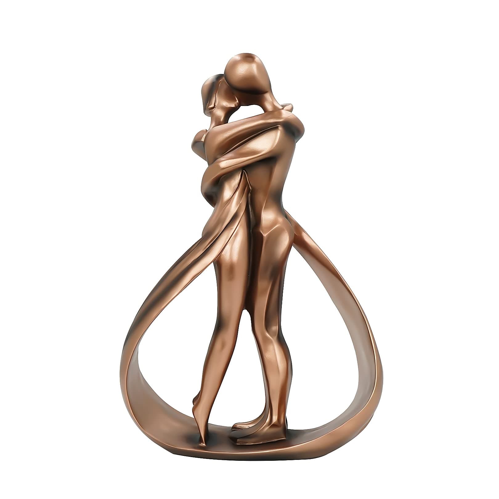 DreamsEden 10 Inch Resin Couple Sculpture, Romantic Embrace Statue for Anniversary & Valentine‘s Day Gift, Modern Bronze Finish Home Decor for Her, Wedding Gift for Couples
