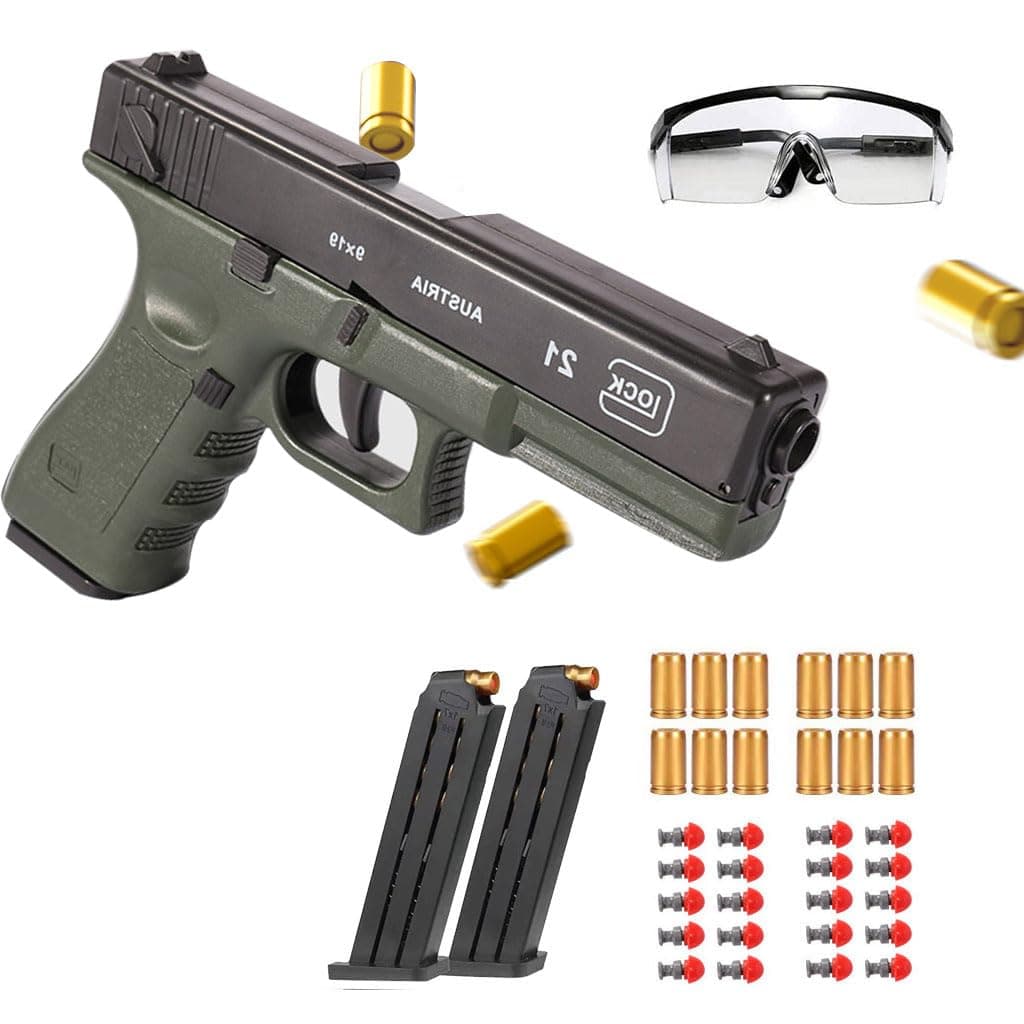 Foam Blaster Sets, EVA Safety Shell Ejecting Blaster with Magazine, Birthday Gift Toy for Children (Auto Loading - Glock Green)