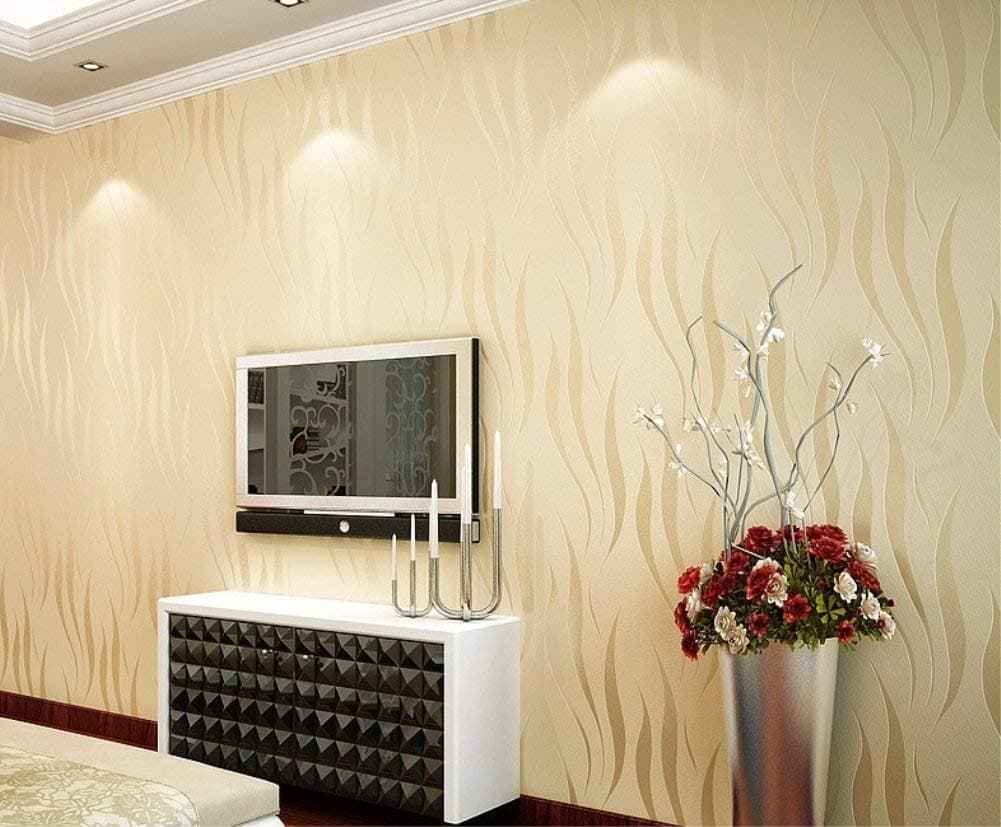 Modern Non Woven Water Plant Pattern Wallpaper 3D Flocking Embossed Wallpaper Roll Living Room Bedroom Light Yellow
