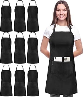 Utopia Kitchen 10 Pack Bib Apron Adjustable with 2 Pockets, Water and Oil Resistant, Cooking Kitchen Chef Apron for Women Men, Black, 10 Pack