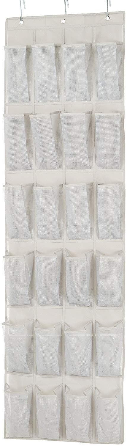 Amazon Basics Amazon Metal Basics 24 Pair Over-The-Door Shoe Organizer, White, Shoes