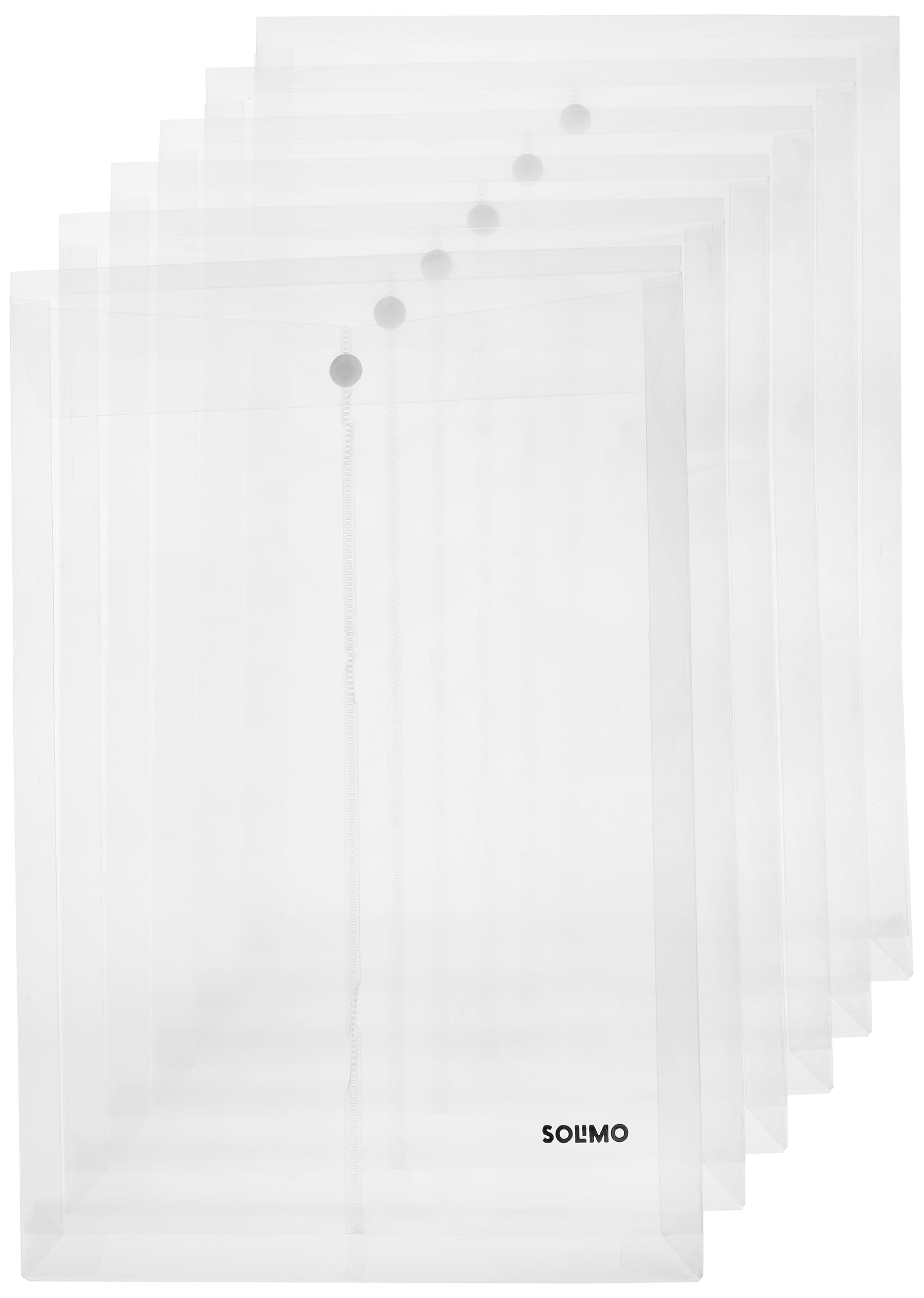 - Amazon Brand - Solimo Button Bags, Top-Opening, Reusable, Each Holds 130 Sheets (Transparent, A4, Set of 12)